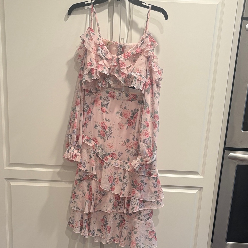 Divided Pink Floral Ruffle Dress